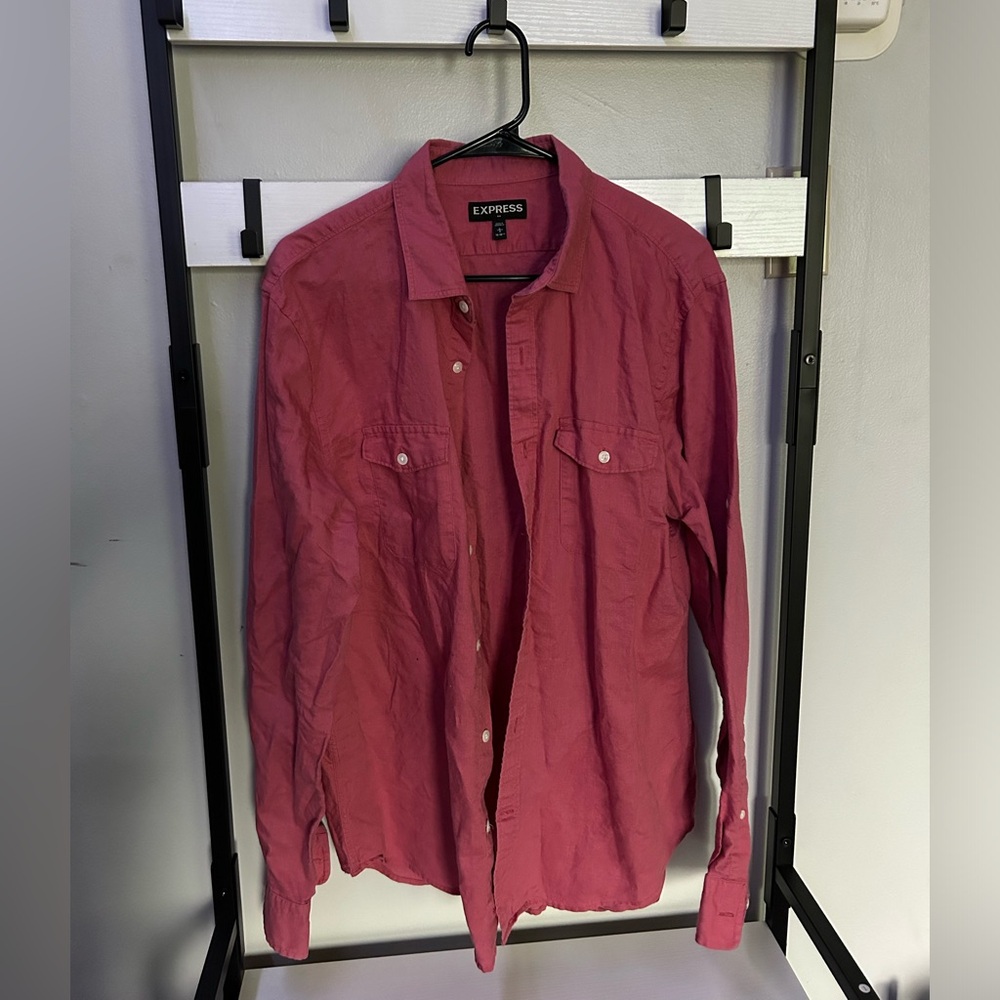Light red button down long sleeve shirt
